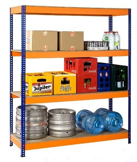 RackZone Value Shelving holds boxes, crates, kegs & jugs; 10 bay, 350kg UDL.