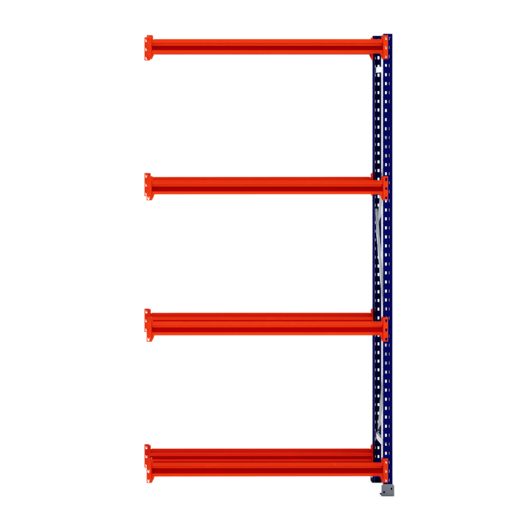 RackZone Tyre Racking 400mm Extender with orange beams and blue frame.
