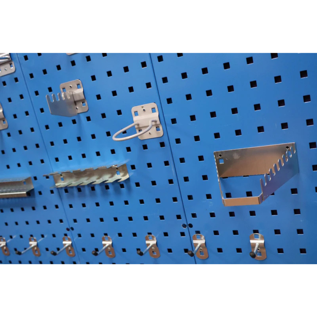 RackZone Wall-Zone Organiser 900x900mm with 28 hooks for garage storage.