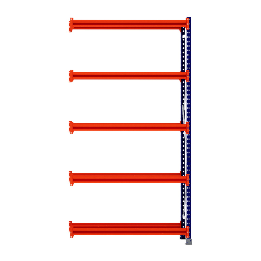RackZone Tyre Racking 400mm Depth Extender with 5 orange beams, 1 blue support.
