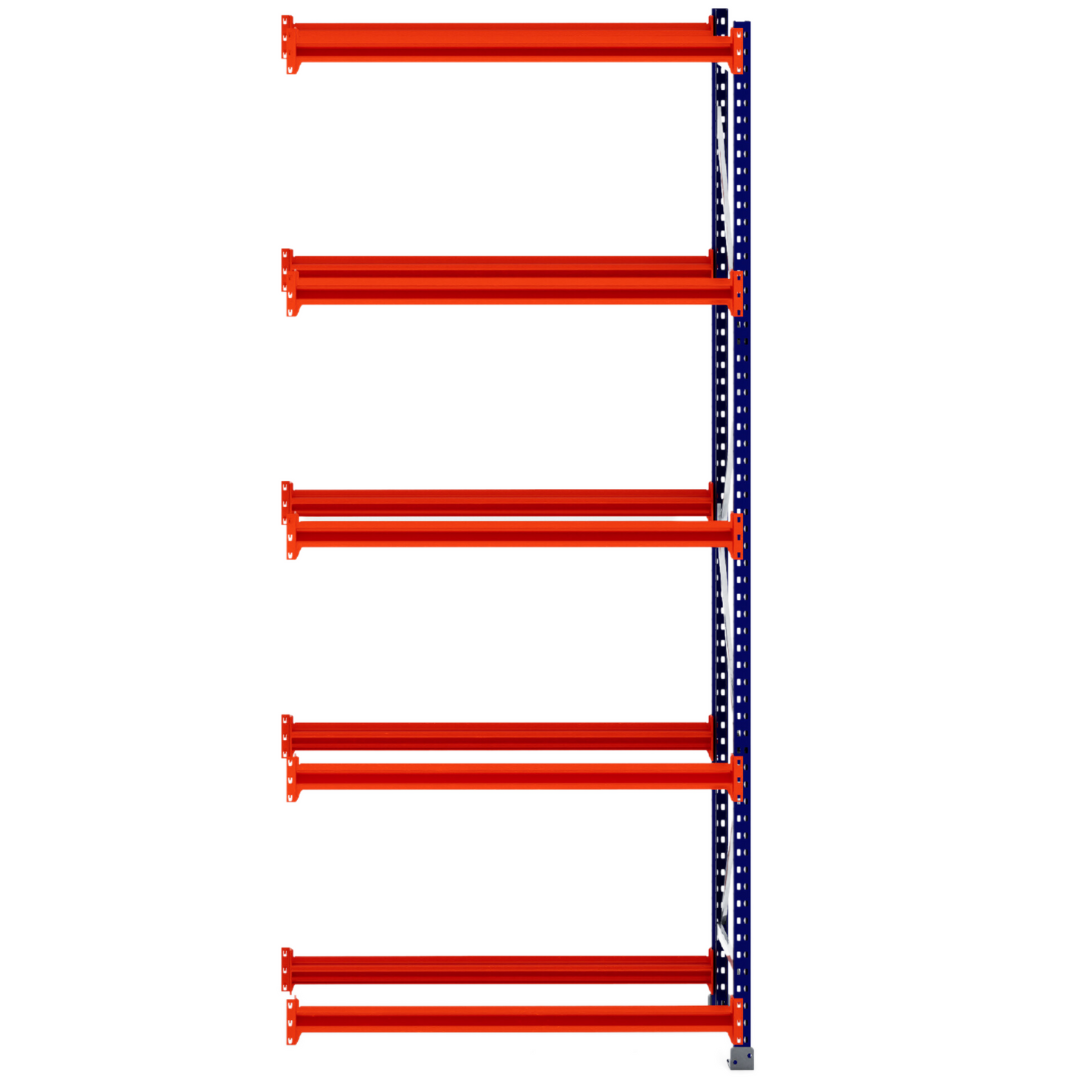 RackZone Tyre Racking Extender, 400mm deep, orange shelves with blue posts.