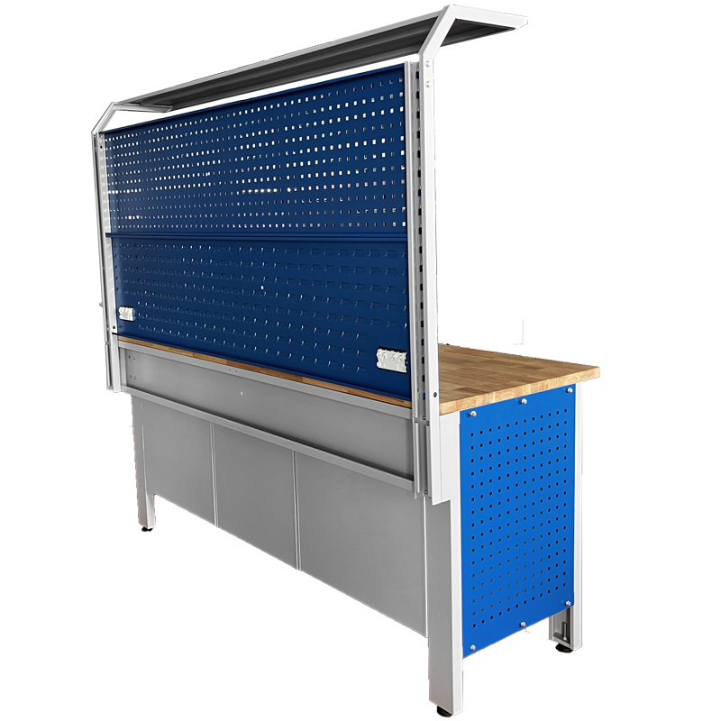 RackZone Industrial Workbench, grey/blue, 2000H x 2100W x 600D, wood top.