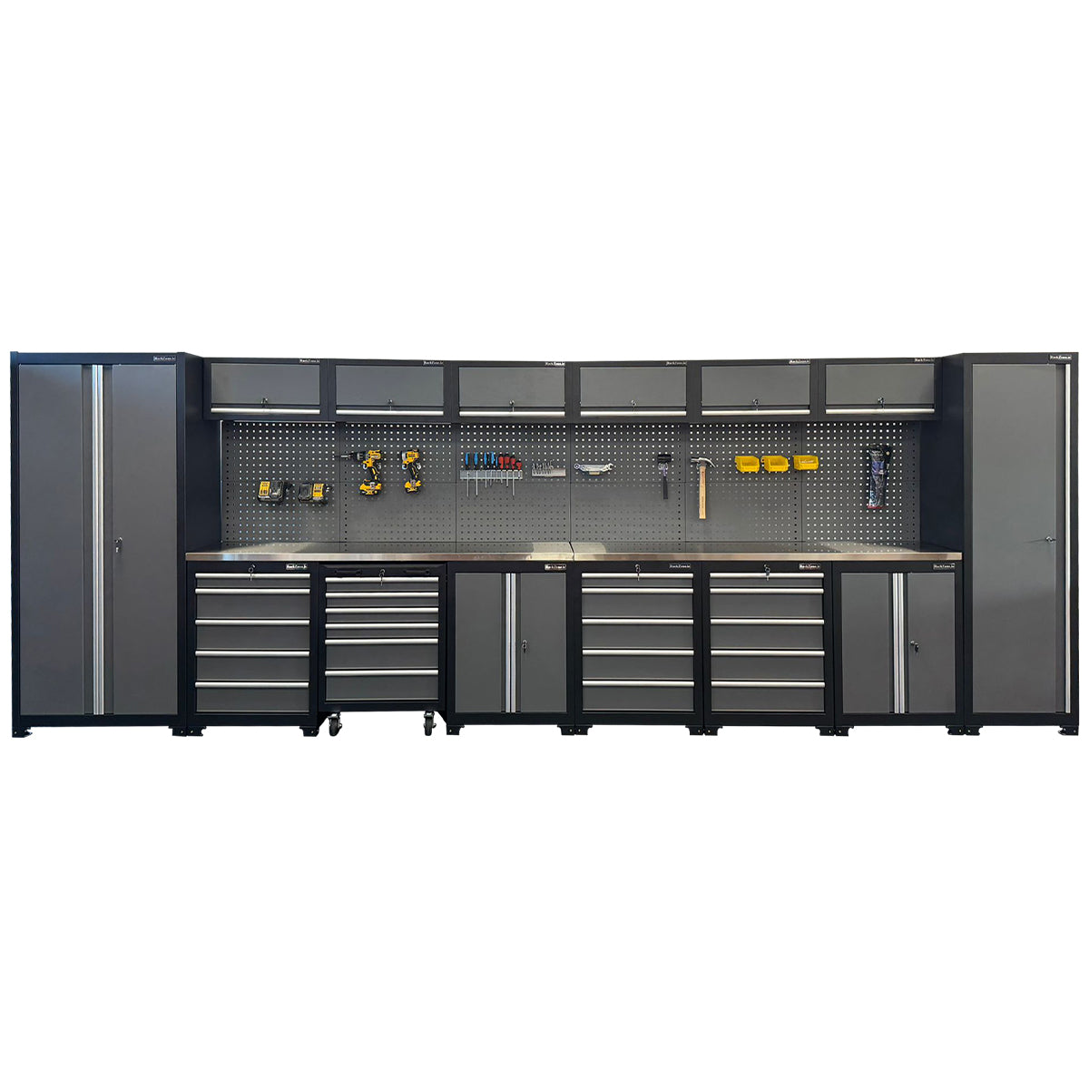 RackZone Modular Workstation System 10 with slides and pegboard tools.