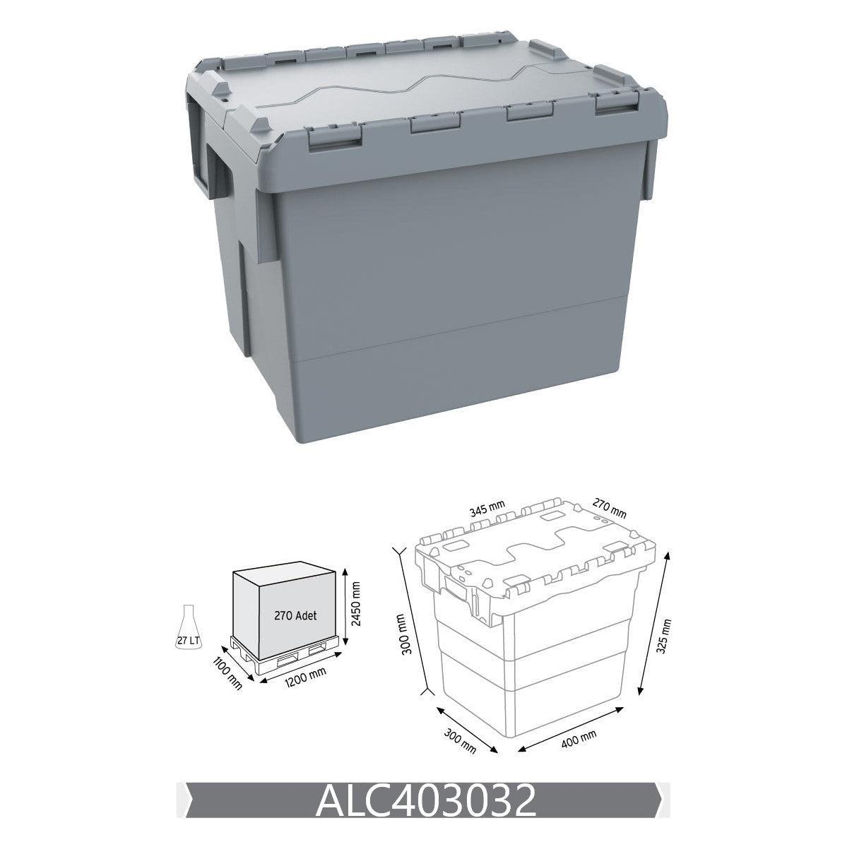 RackZone 27L blue attached lid container, stackable, ALC403032, pallet deal.