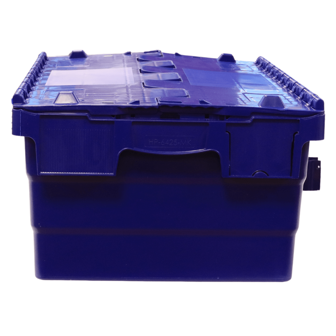 RackZone Attached Lid Container 33L, blue, 400x300x365mm, interlocking lid.
