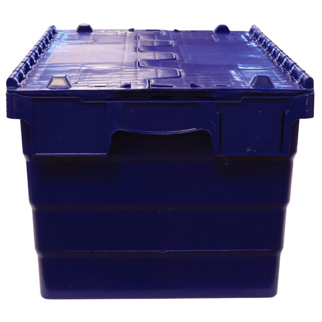 RackZone Attached Lid Container 58L, blue, shown from the front.