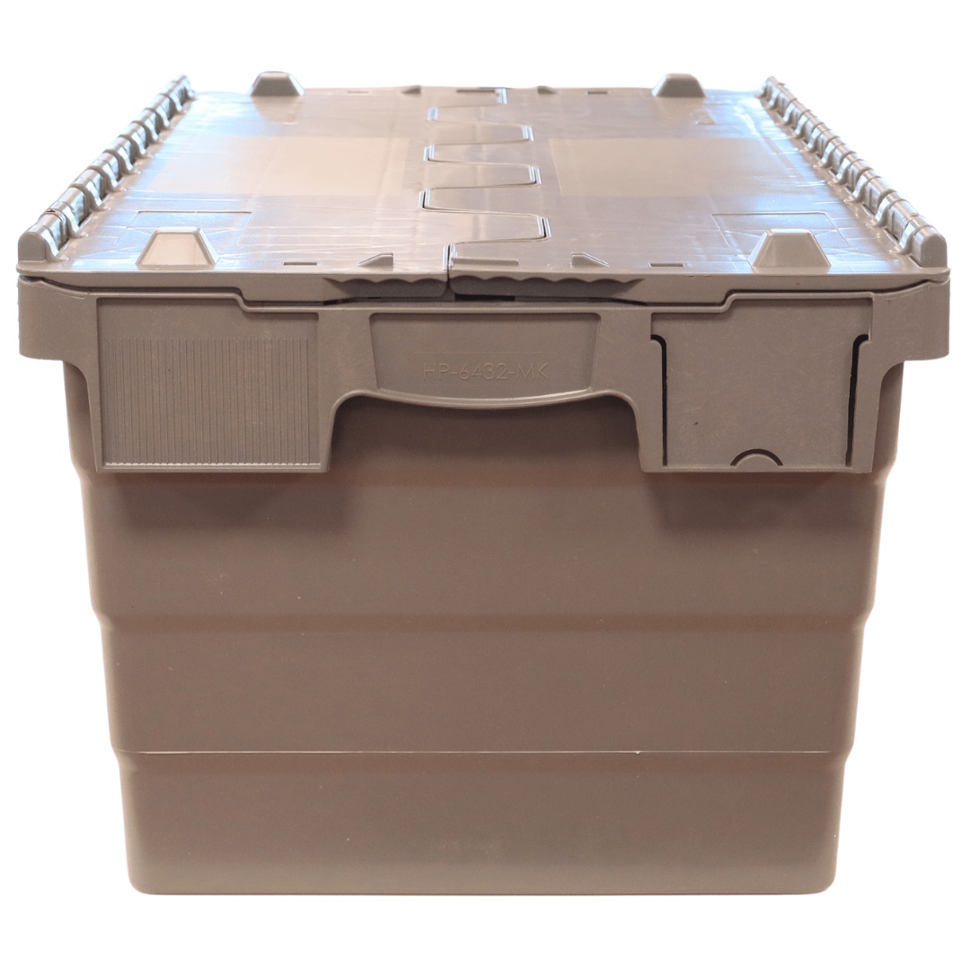 RackZone Attached Lid Container 58L, grey, durable industrial storage box.