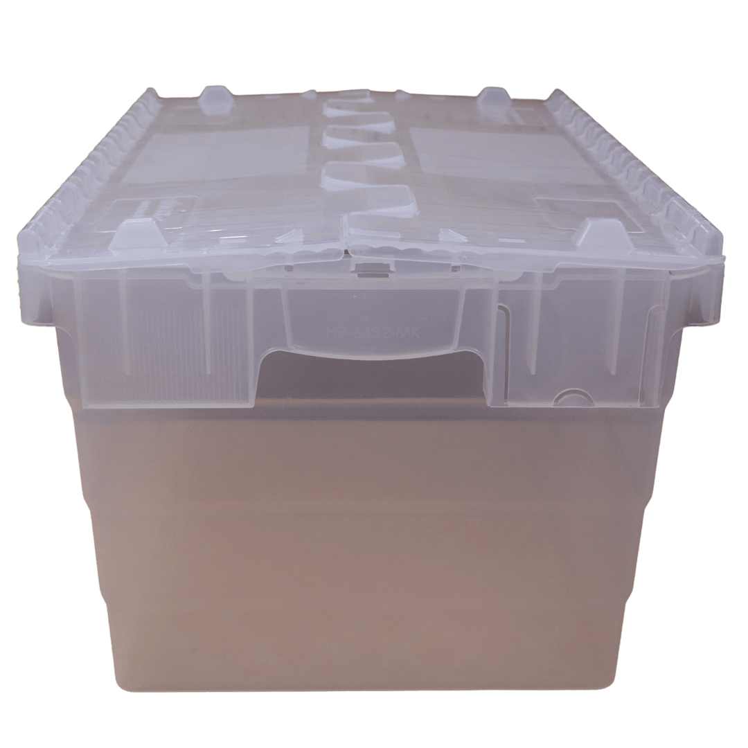 RackZone Attached Lid Containers 58L offer reusable, ergonomic storage and transport.