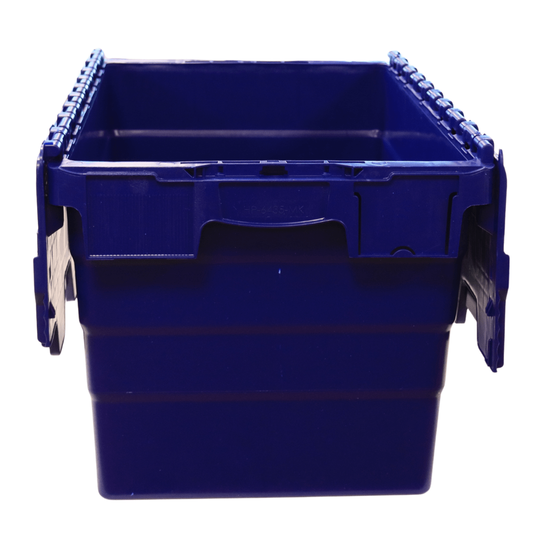 RackZone Attached Lid Container 66L Blue, 600x400x365mm, shown on white.