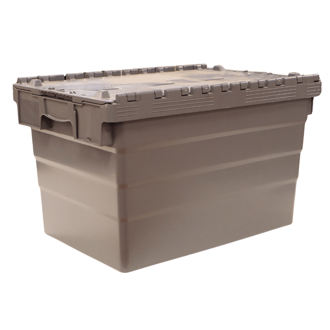 RackZone 66L Attached Lid Container: durable, stackable, handles, hinged lid.