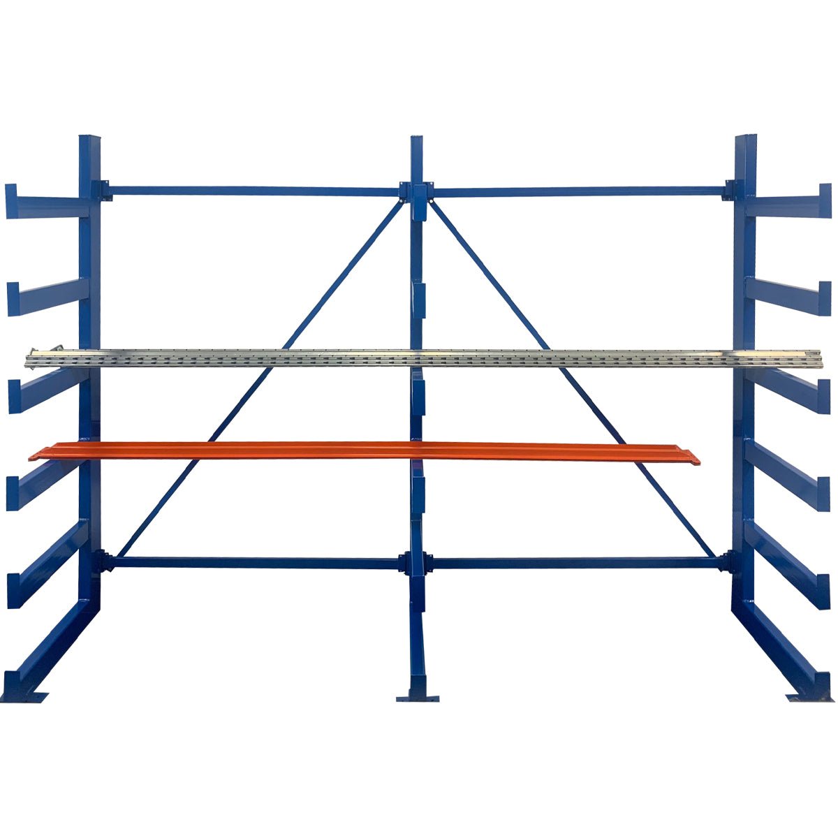 RackZone Cantilever Racking 2000H x 2700L x 630D, 6 levels, all blue.