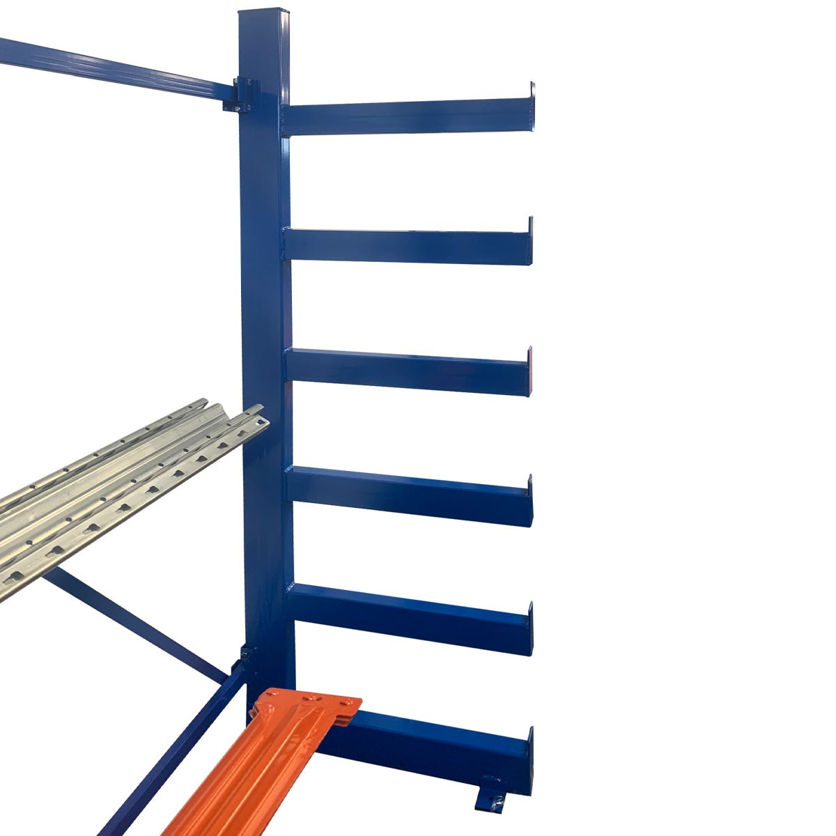 RackZone Cantilever Racking 2000H x 2700L, blue, with 6 levels for long goods.