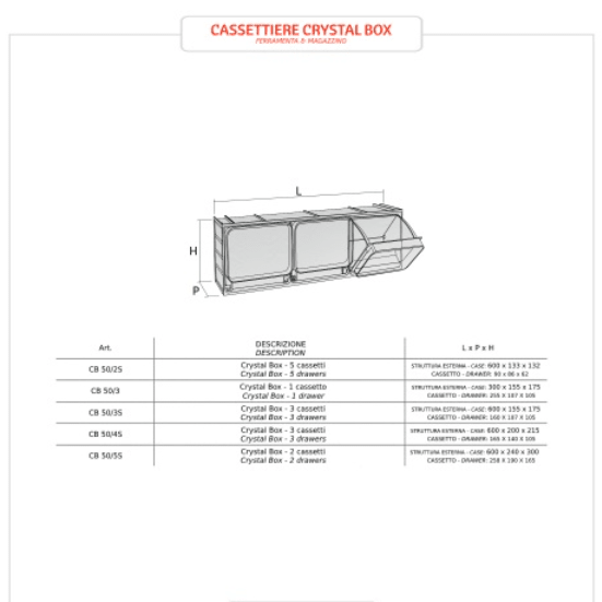 Technical drawing and table for RackZone CB400/3B Storage Tilt Bin, 224 drawers.