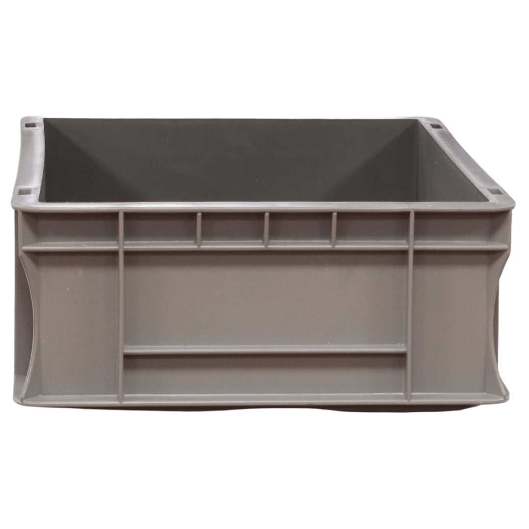 RackZone Euro Container 400x300x120mm, gray plastic, open top, reinforced sides.