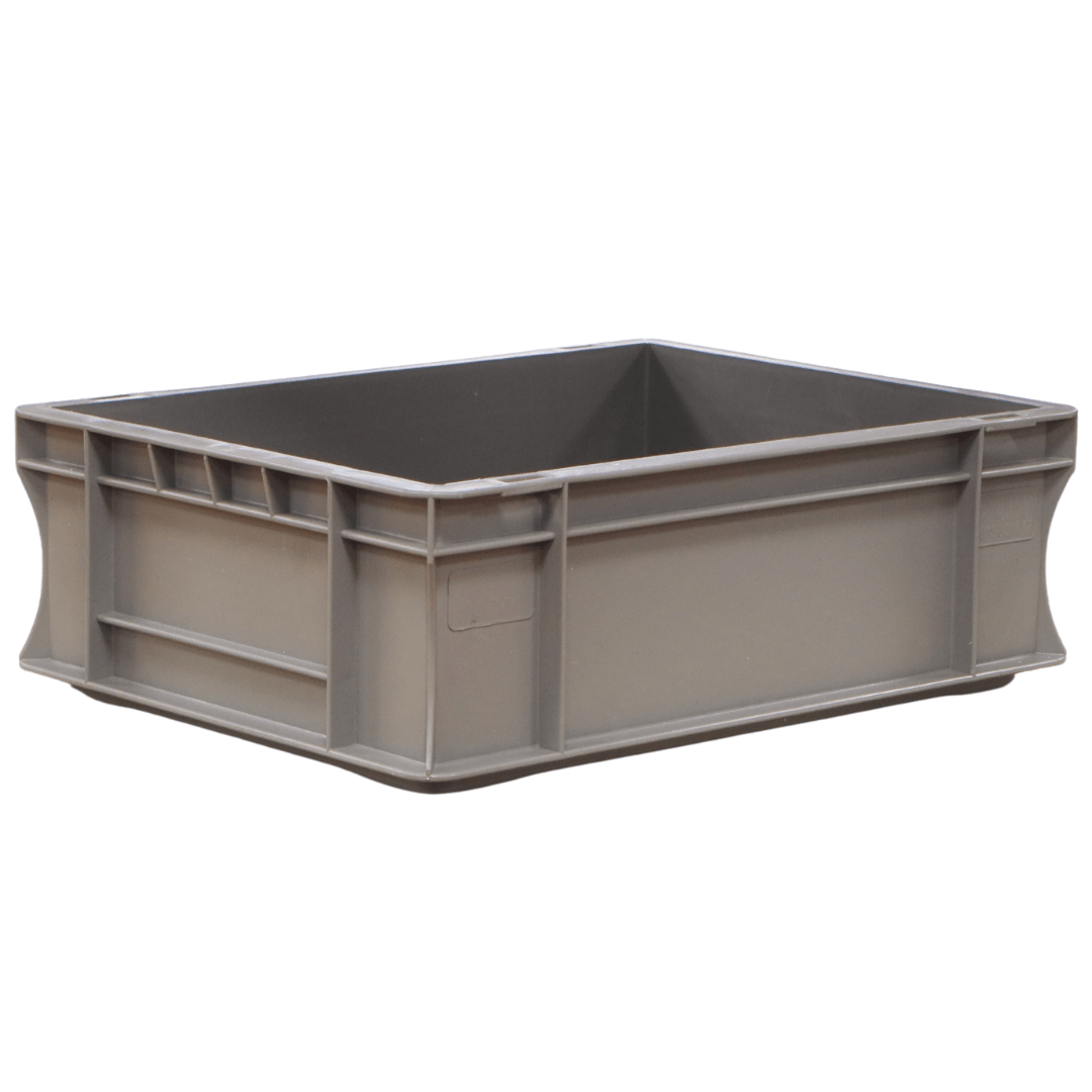 RackZone Euro Container 400x300x120mm, gray plastic with open top and strong sides.