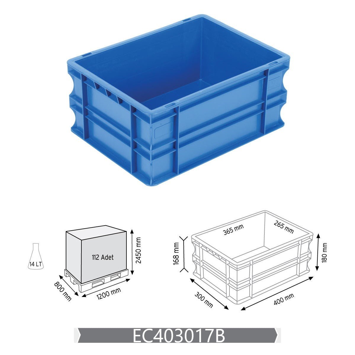 RackZone Euro Container 400x300x175mm, model EC403017B, blue.