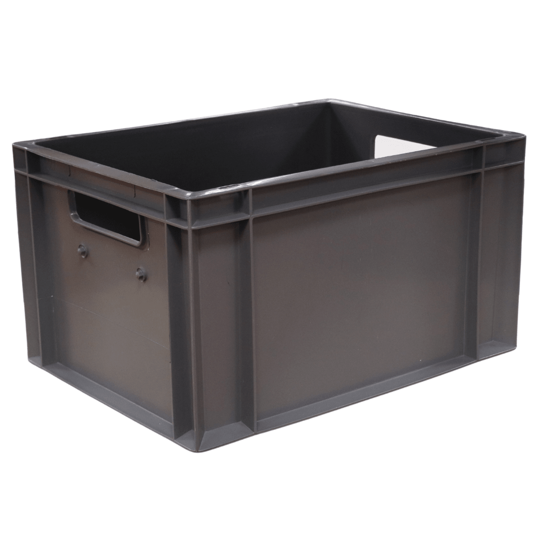 A grey Euro Container 400x300x220mm by RackZone with side handles.