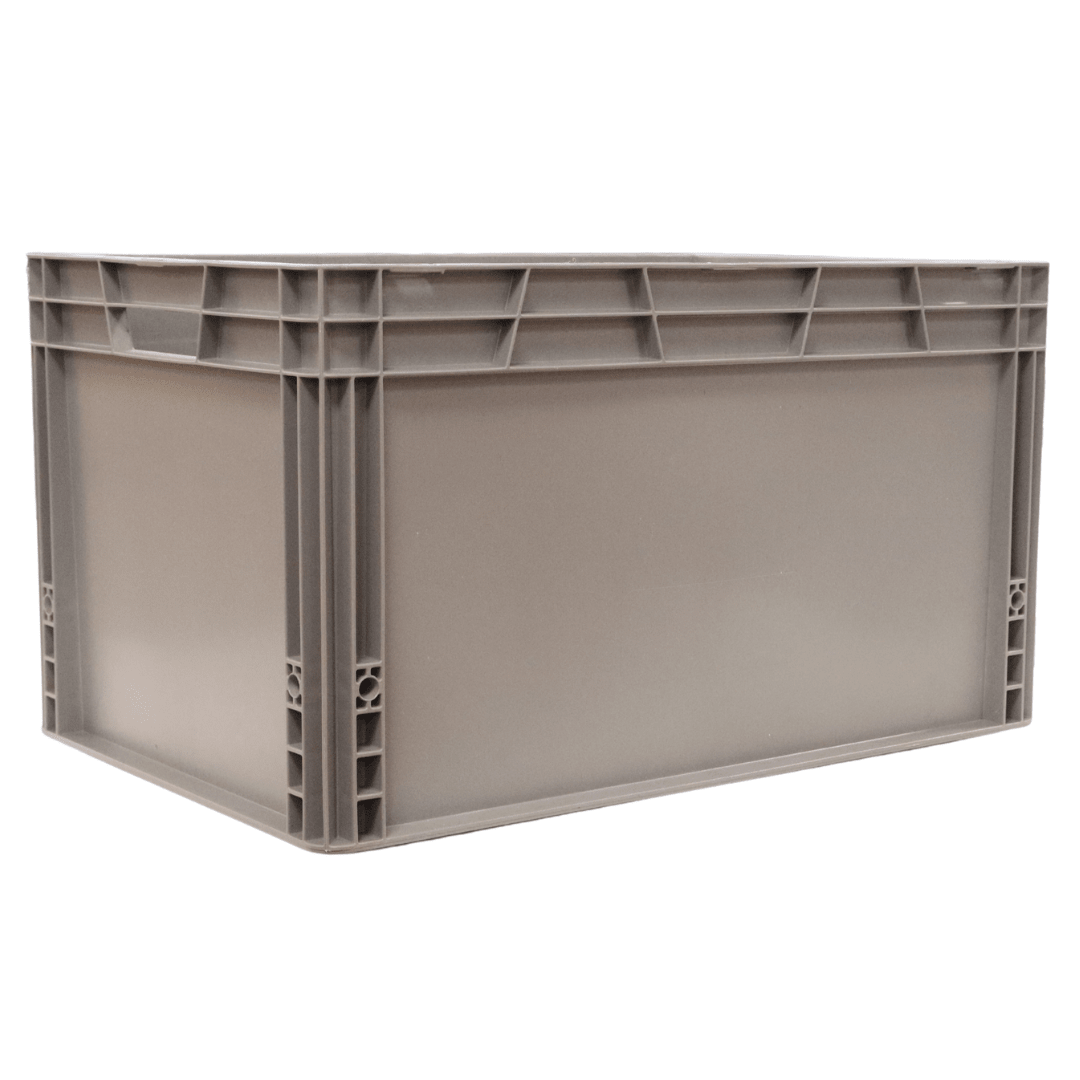 RackZone Euro Container 600x400x340mm, grey, stackable with reinforced edges.
