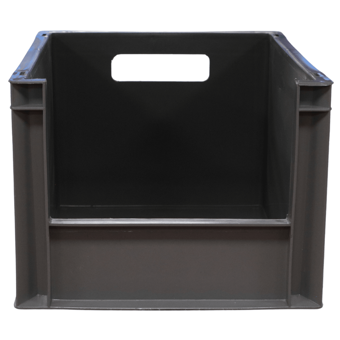 RackZone Euro Picking Container, grey, 400x300x220mm, open front & handle cutout.