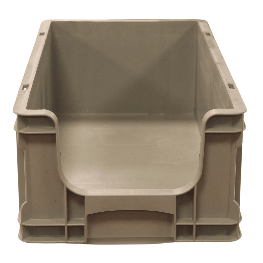 RackZone Euro Picking Container: stackable, open front, reinforced sides, grey.