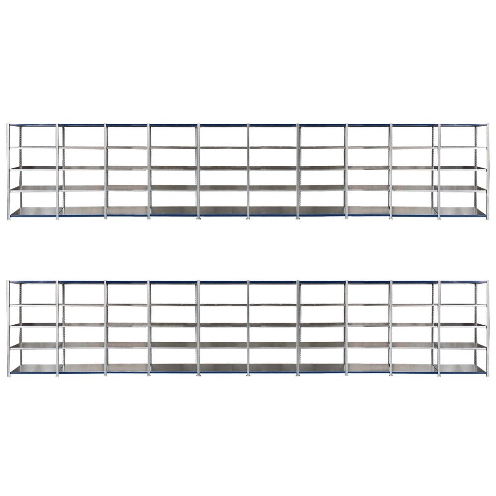 Two RackZone Easy Rack 5-level shelves, 2000h x 1000w, are shown side by side.