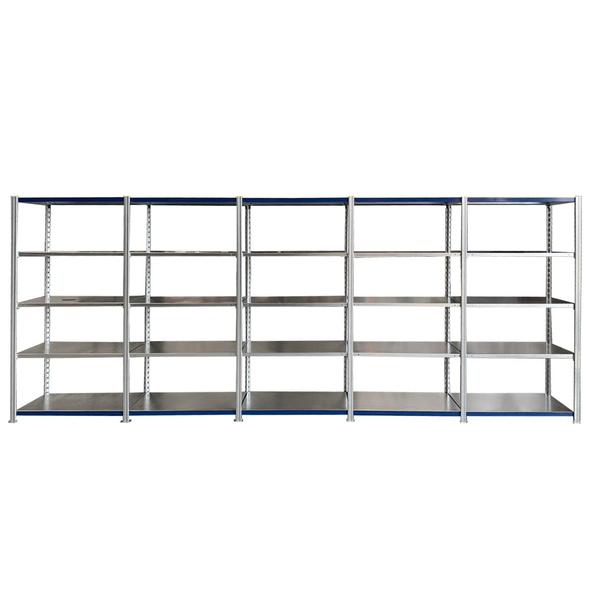 Four RackZone Easy Rack 5-bay shelves, each with 5 levels, side by side.