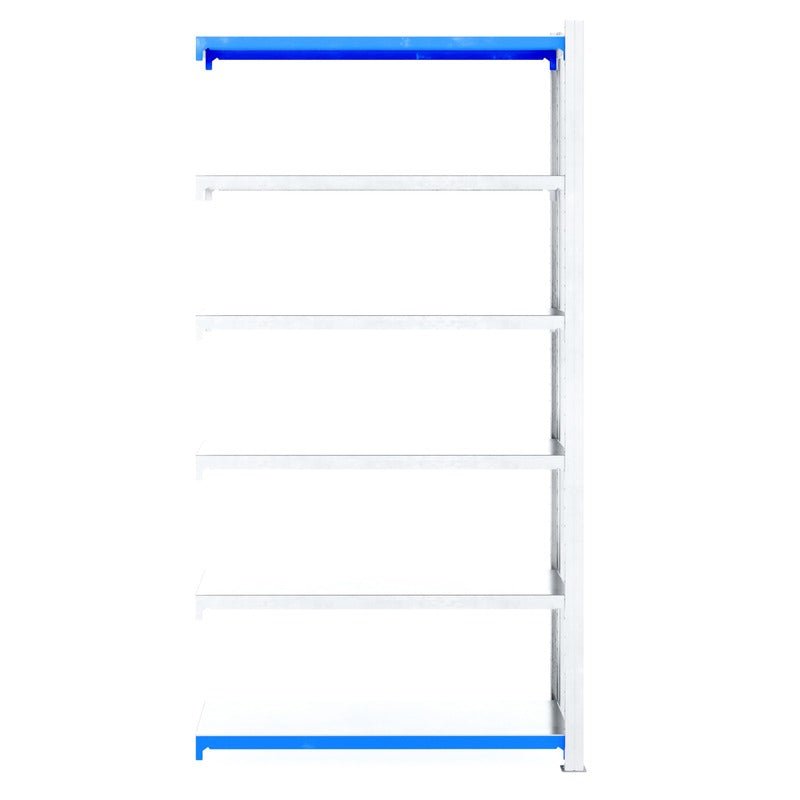 RackZone Easy Rack Galvanised Extender with 6 white shelves, 500mm depth.