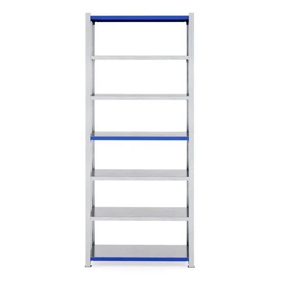 RackZone Easy Rack Galvanised Shelving, 6 shelves, blue bars, 600mm depth.