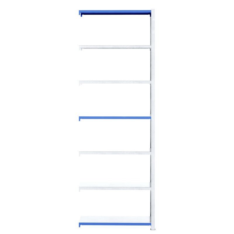 RackZone Easy Rack Galvanised Extender, 6 shelves, 400mm deep, blue edges.