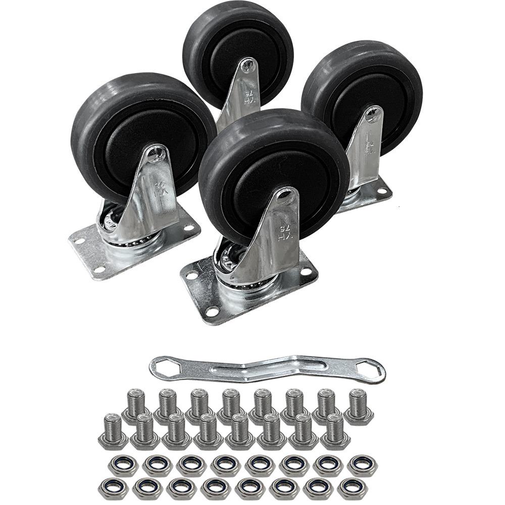 RackZone Foldable Crate Castor Set: 4 castors, bolts, washers, & wrench included.