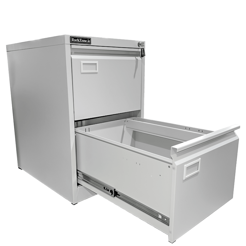 RackZone Two Door Filing Cabinet offers lockable storage with two compartments.