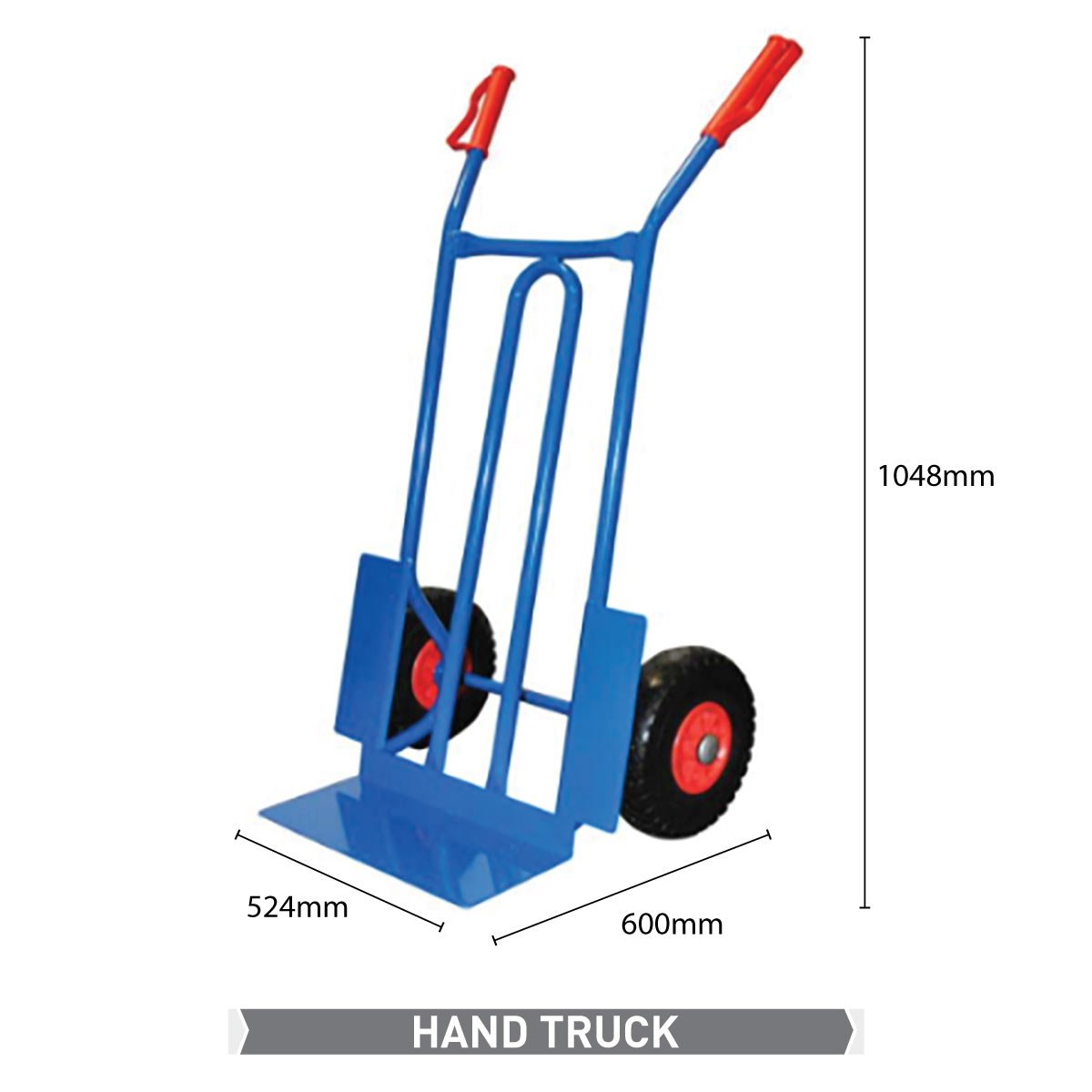 RackZone Hand Truck 250kg, 1048x600x520mm, red wheels.