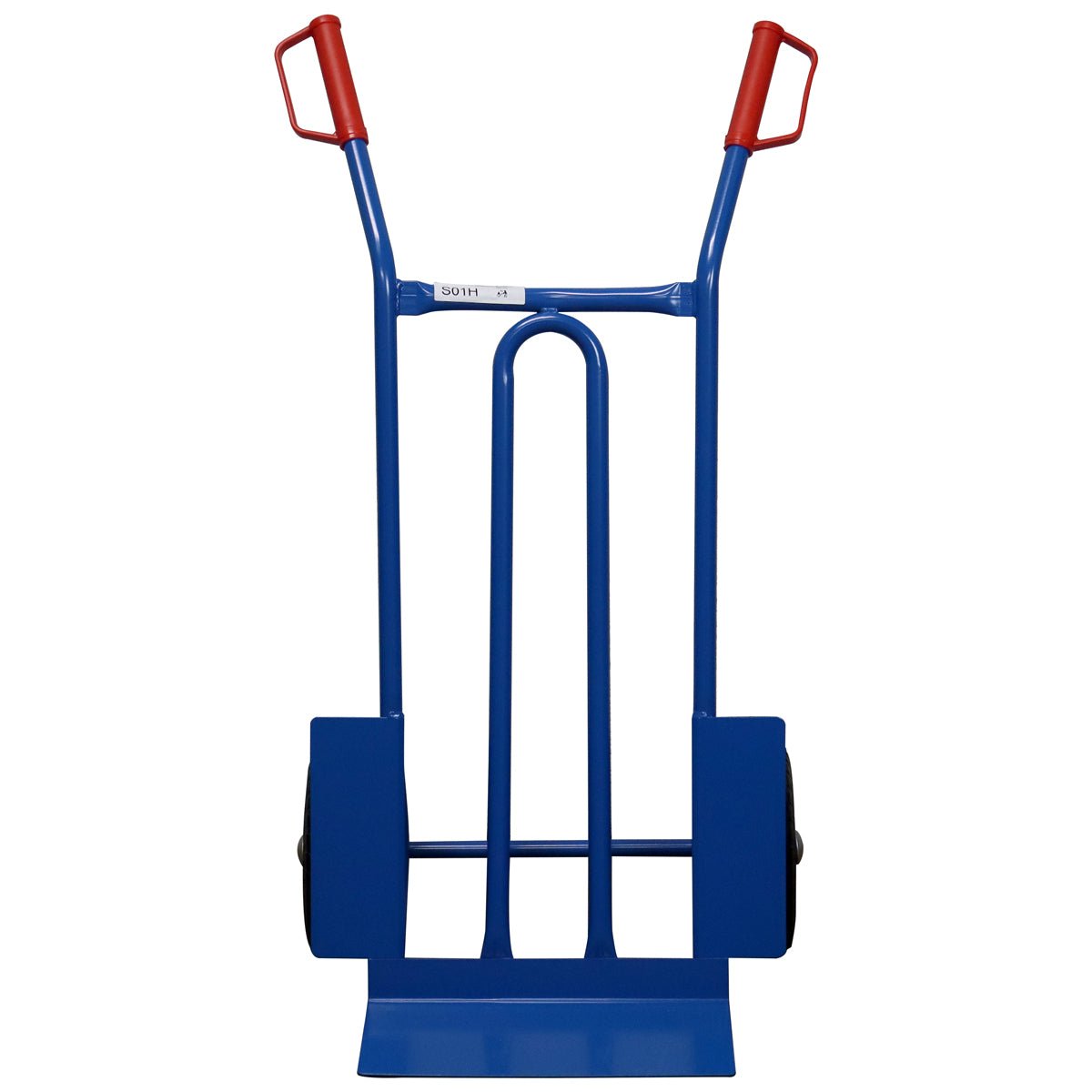 RackZone Hand Truck 250kg, 1048x600x520mm, blue with red handles, front view.