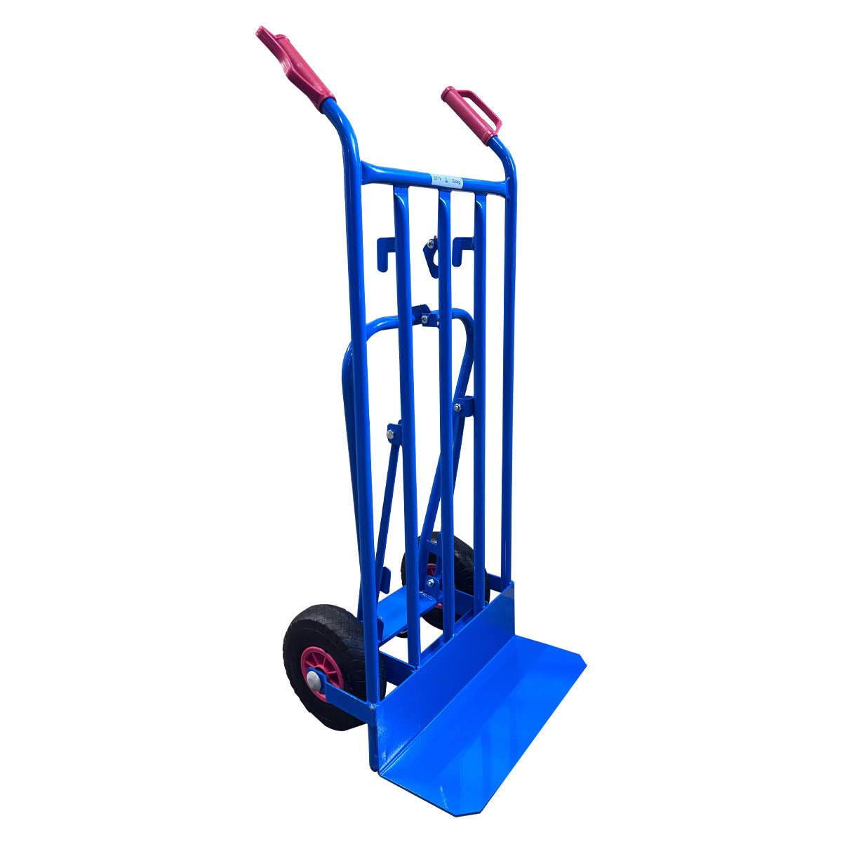 RackZone Hand Truck 2-in-1, 200kg, blue/red, black wheels, white background.