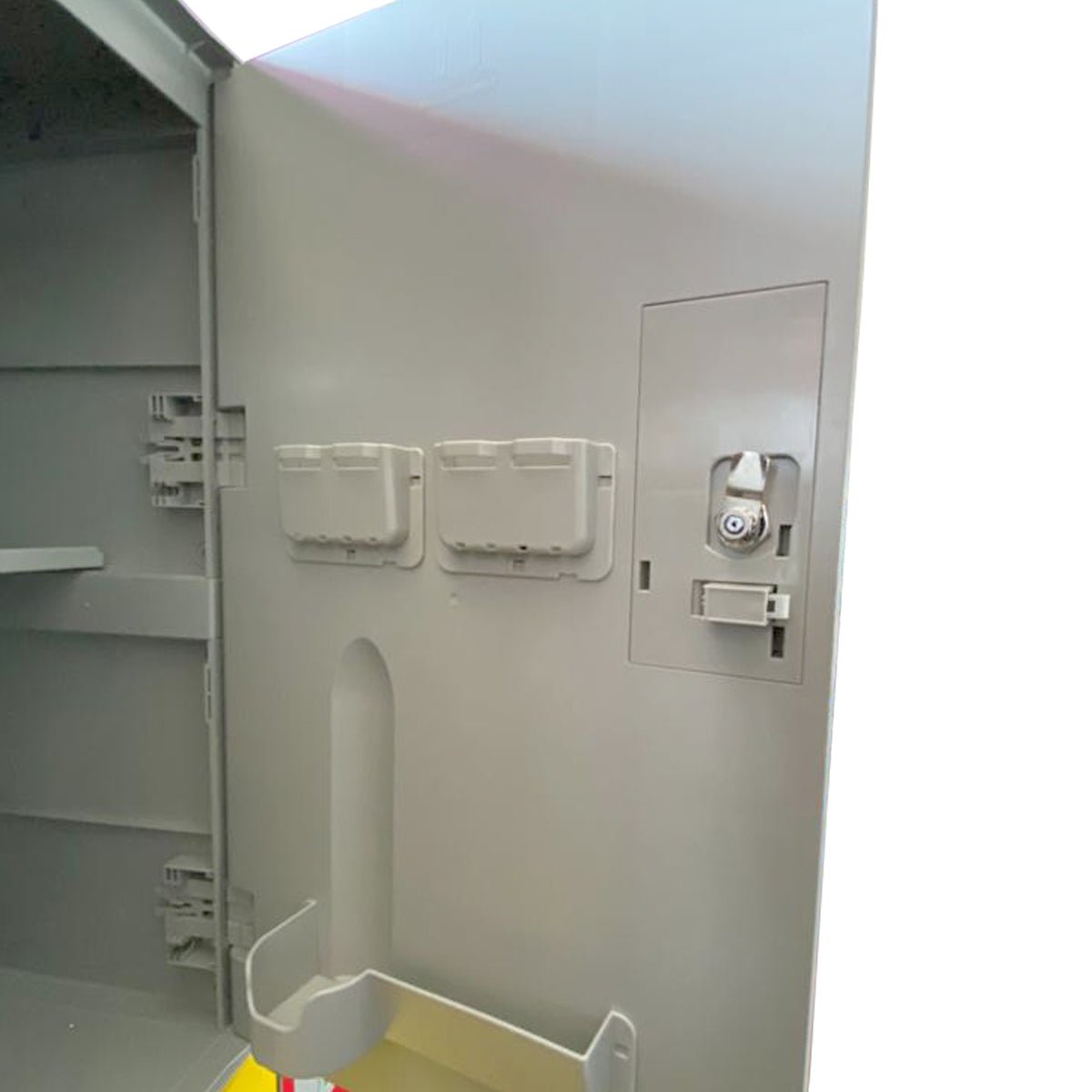 Open RackZone Plastic Locker 2 Door, shelves and holders visible inside.