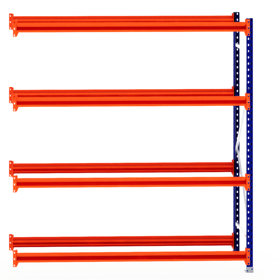 RackZone Tyre Racking 600mm Extender: 4 orange shelves, blue frame.