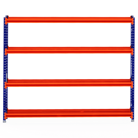 RackZone Tyre Racking 400mm Depth Starter with orange shelves, blue frame.