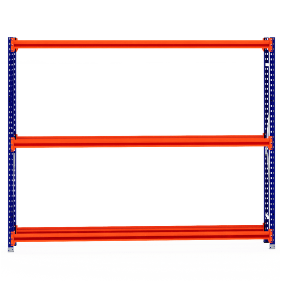 RackZone Tyre Racking 600mm Depth Starter—Heavy-duty with orange & blue frame.