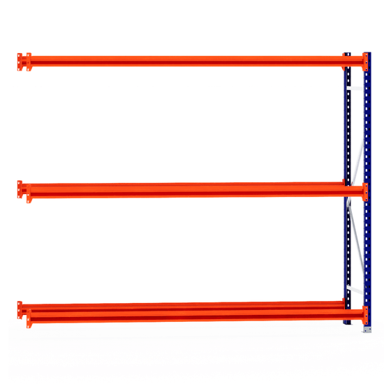 Three orange beams on one blue RackZone Tyre Racking 600mm Depth - Extender post.