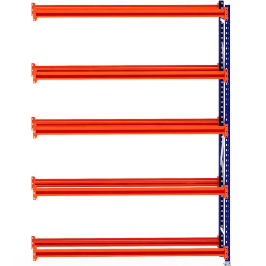RackZone Tyre Racking 400mm Depth Extender with orange beams, blue supports.