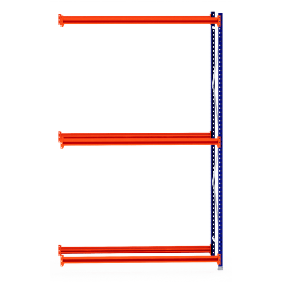 RackZone Tyre Racking Extender: 600mm, three orange beams, one blue post.