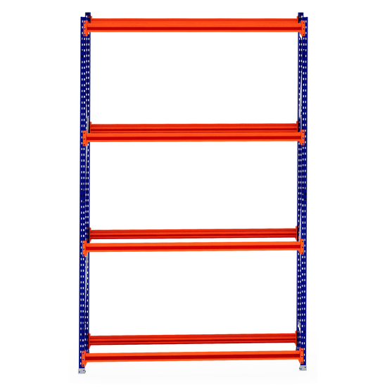 RackZone Tyre Racking 600mm Starter with orange shelves and blue frame.