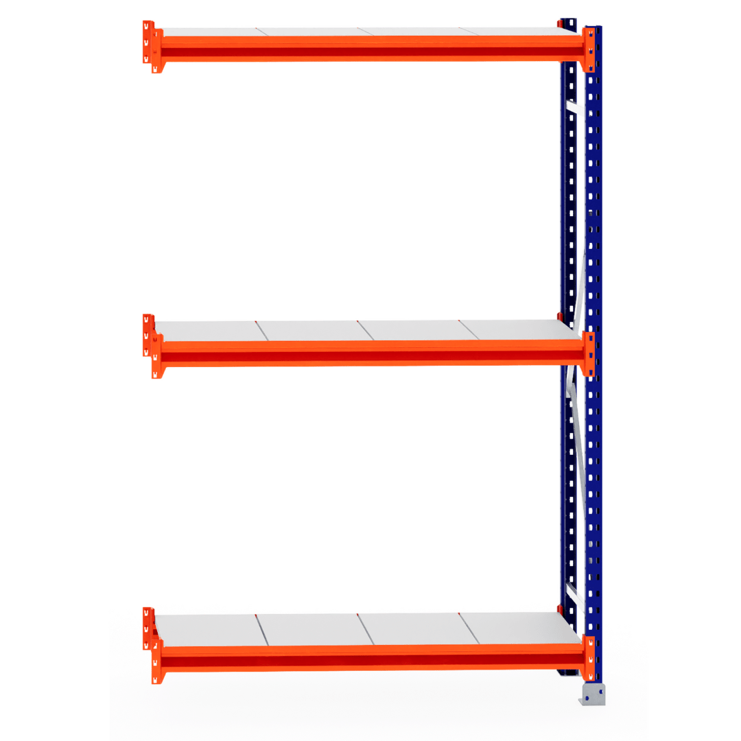 RackZone Longspan Shelving Extender, 400mm steel panels, orange frame.