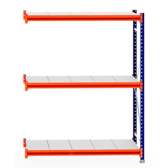 RackZone Longspan Shelving, 600mm depth steel panels, extender unit.