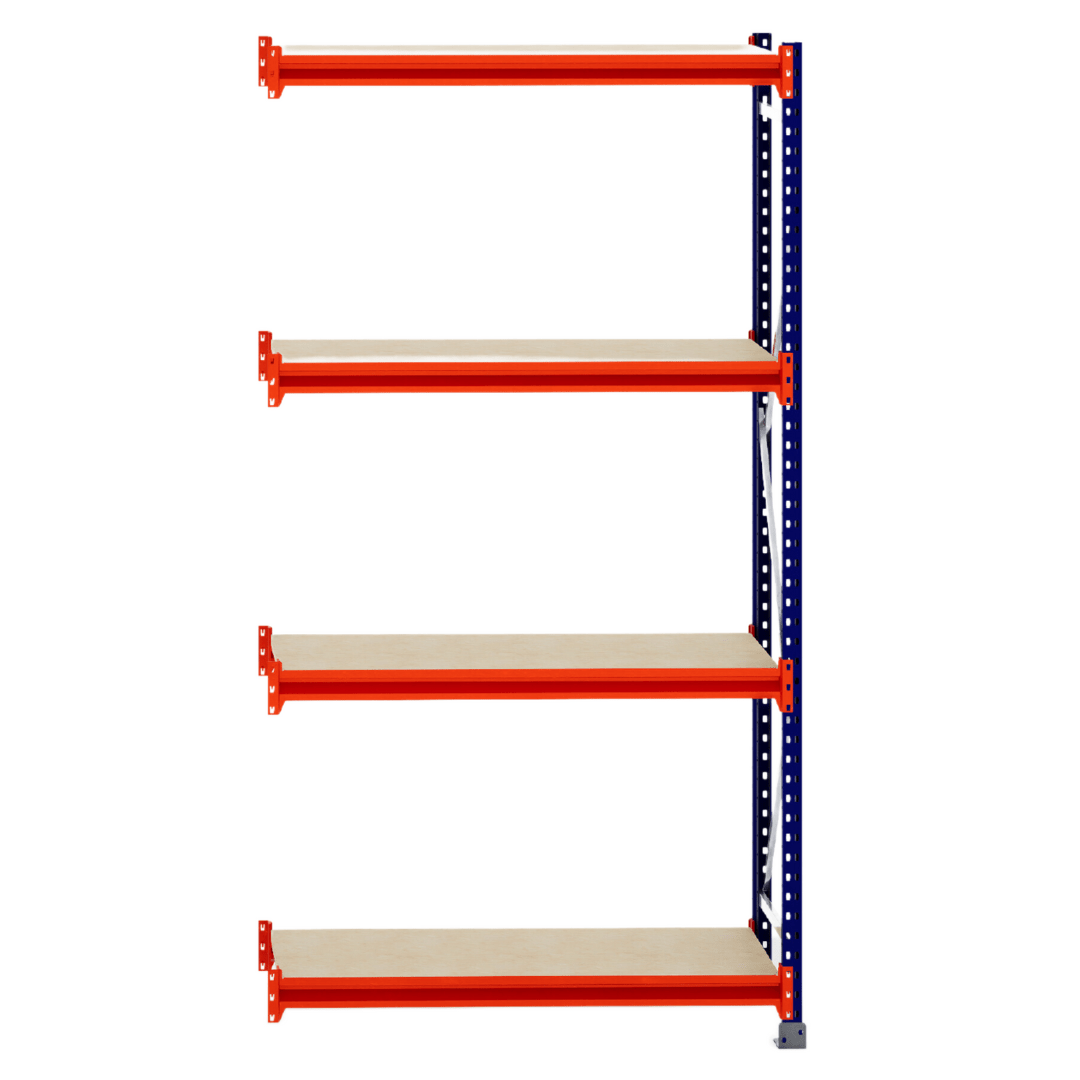 RackZone Longspan Shelving Extender, 400mm steel panels, four-tier unit.