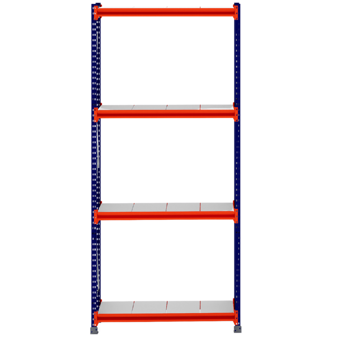 RackZone Longspan Shelving Starter, 400mm deep, steel panels, orange supports.