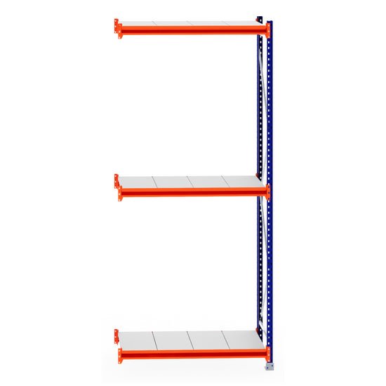 RackZone Longspan Shelving Extender, 600mm steel shelves with orange supports.