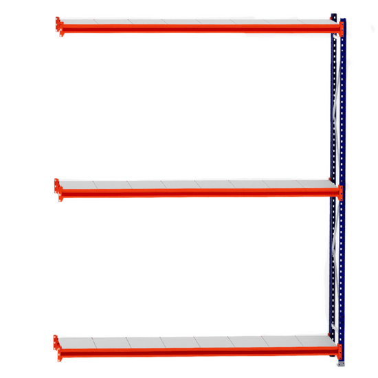 RackZone Longspan Shelving Extender, 400mm depth, steel panels, orange/blue.