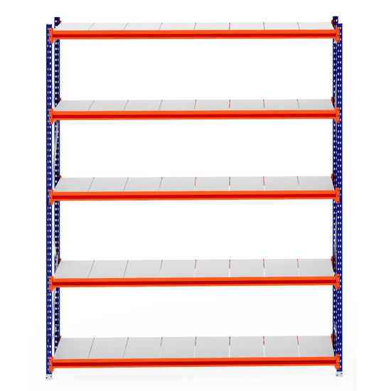 RackZone Longspan Shelving Starter, 800mm steel panels, five empty shelves.
