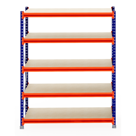 RackZone Longspan Shelving 800mm Starter, laminated timber shelves, front view.